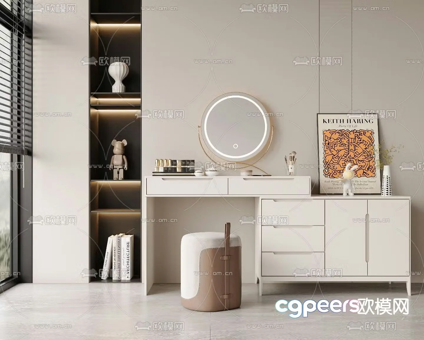 Cream style dressing table dressing table 3d model