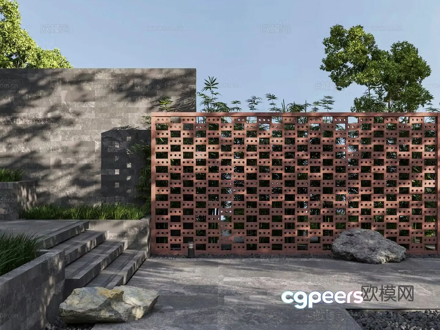 Outdoor brick wall landscape wall red brick wall 3d model