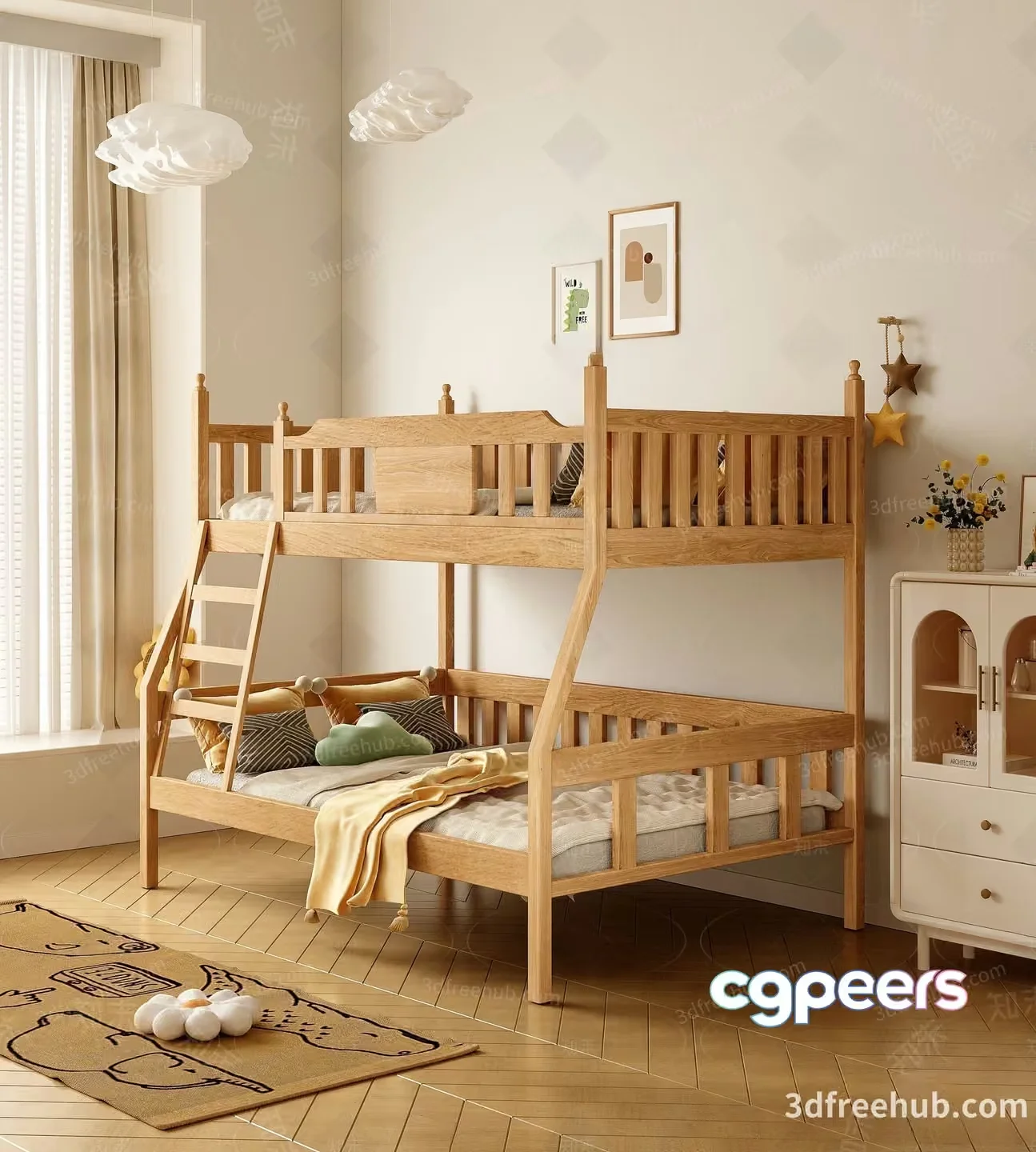 Wooden Bunk Bed 3D Model – 21807 – VRAY Render