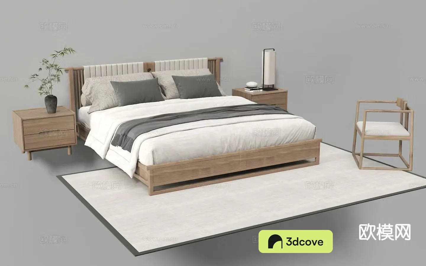 New Chinese style double bed fabric bed solid wood bed
