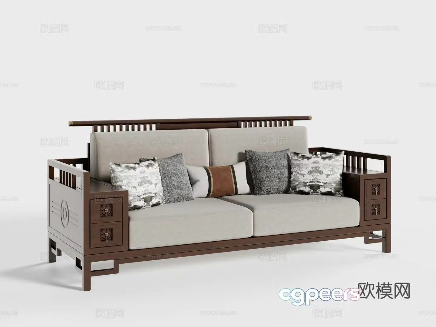 New Chinese three-person sofa 3D model