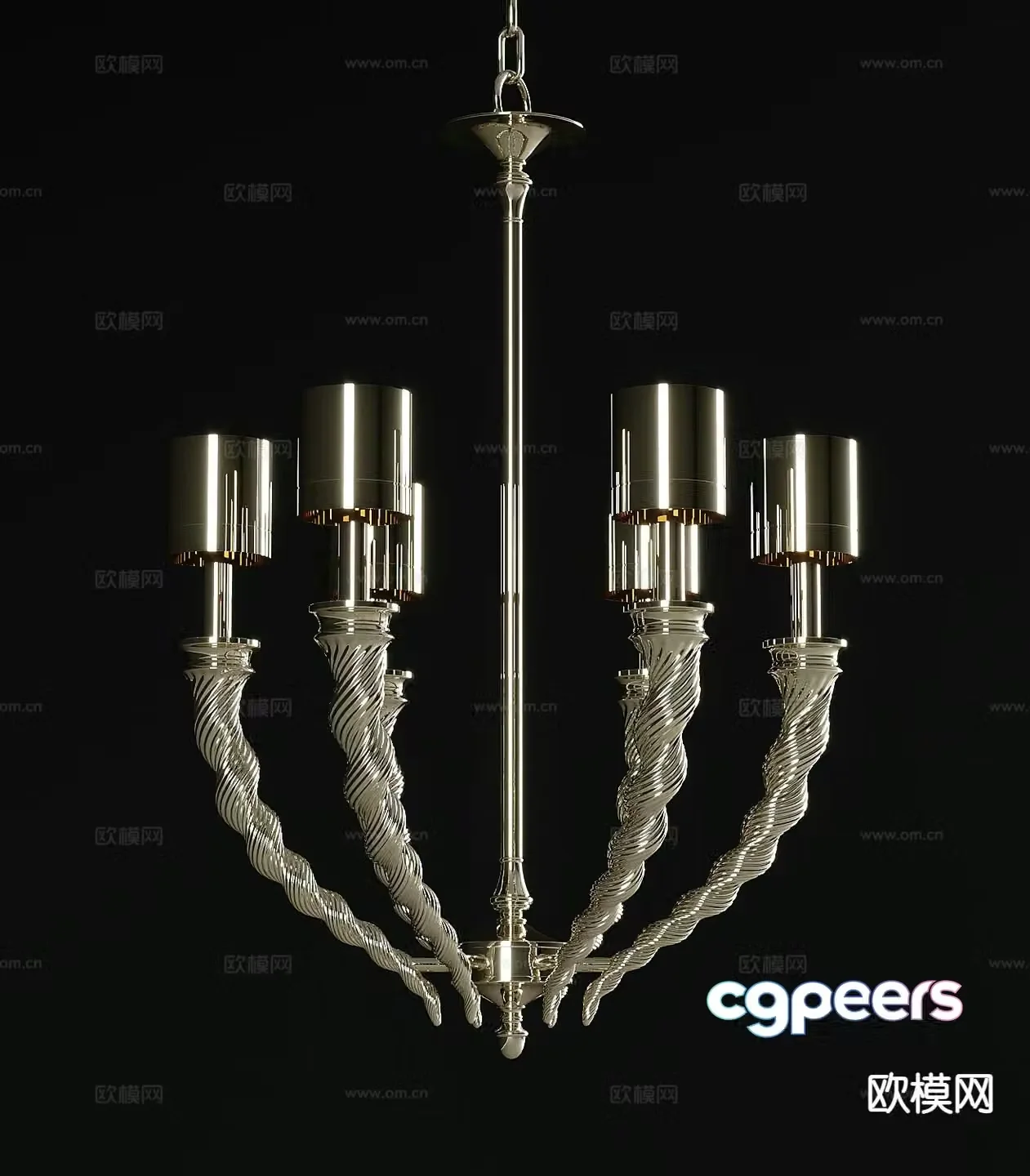 Simple European multi-head chandelier 3D model