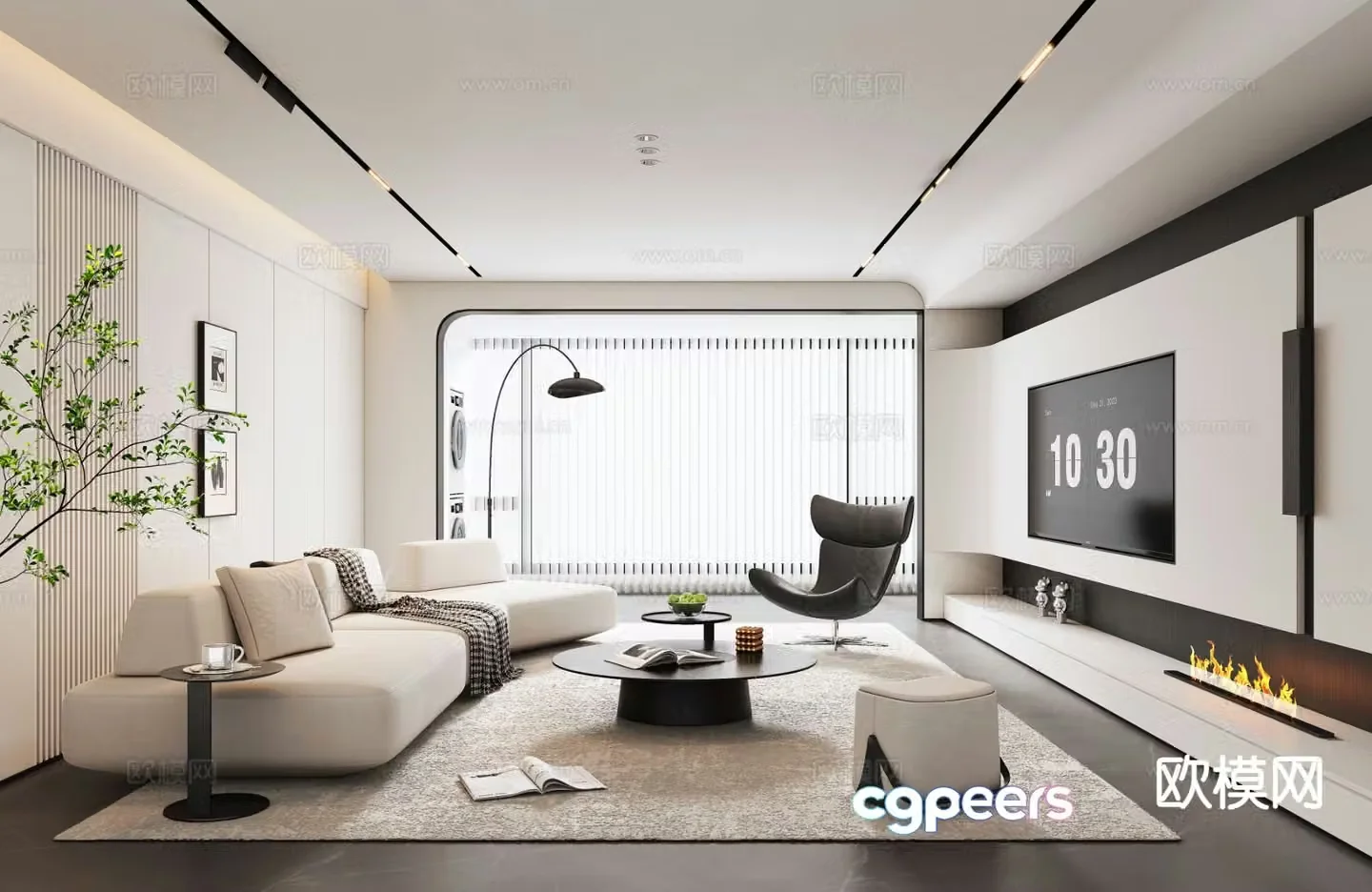 Modern living room without main light living room 3d model