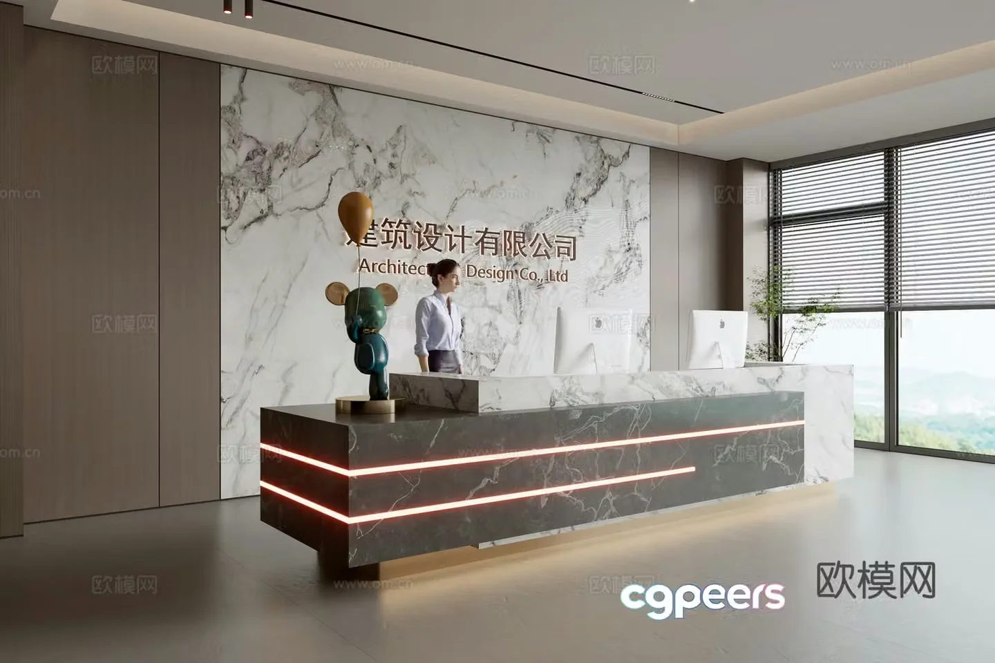 Modern company front desk reception area bar reception desk service desk company front desk background 3D model