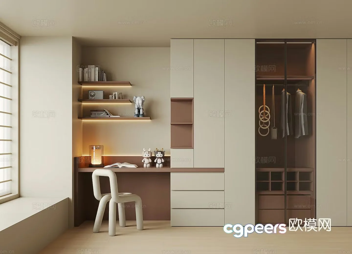 Modern desk integrated wardrobe 3d model
