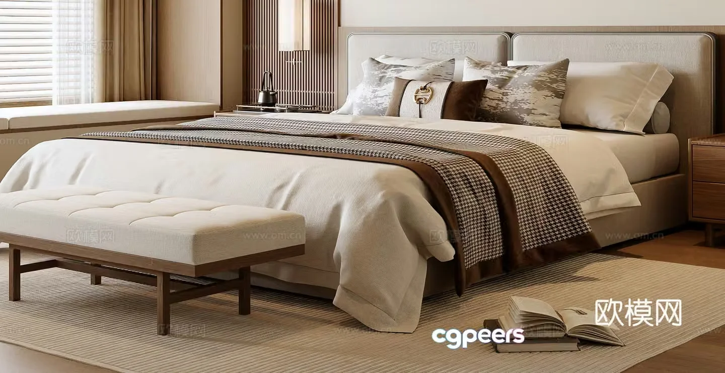 New Chinese style double bed 3d model