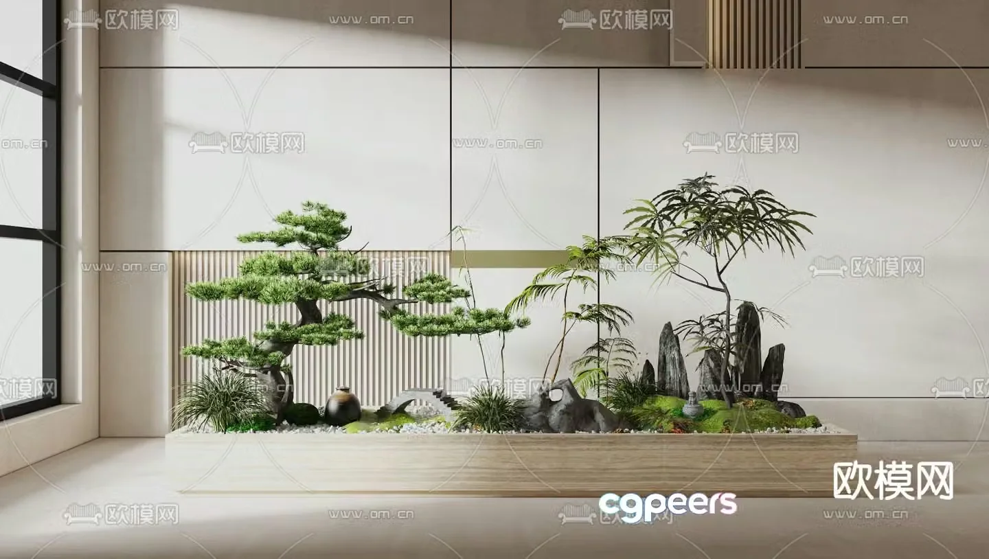 Landscape sketch pine tree landscaping rockery stone bridge 3D model