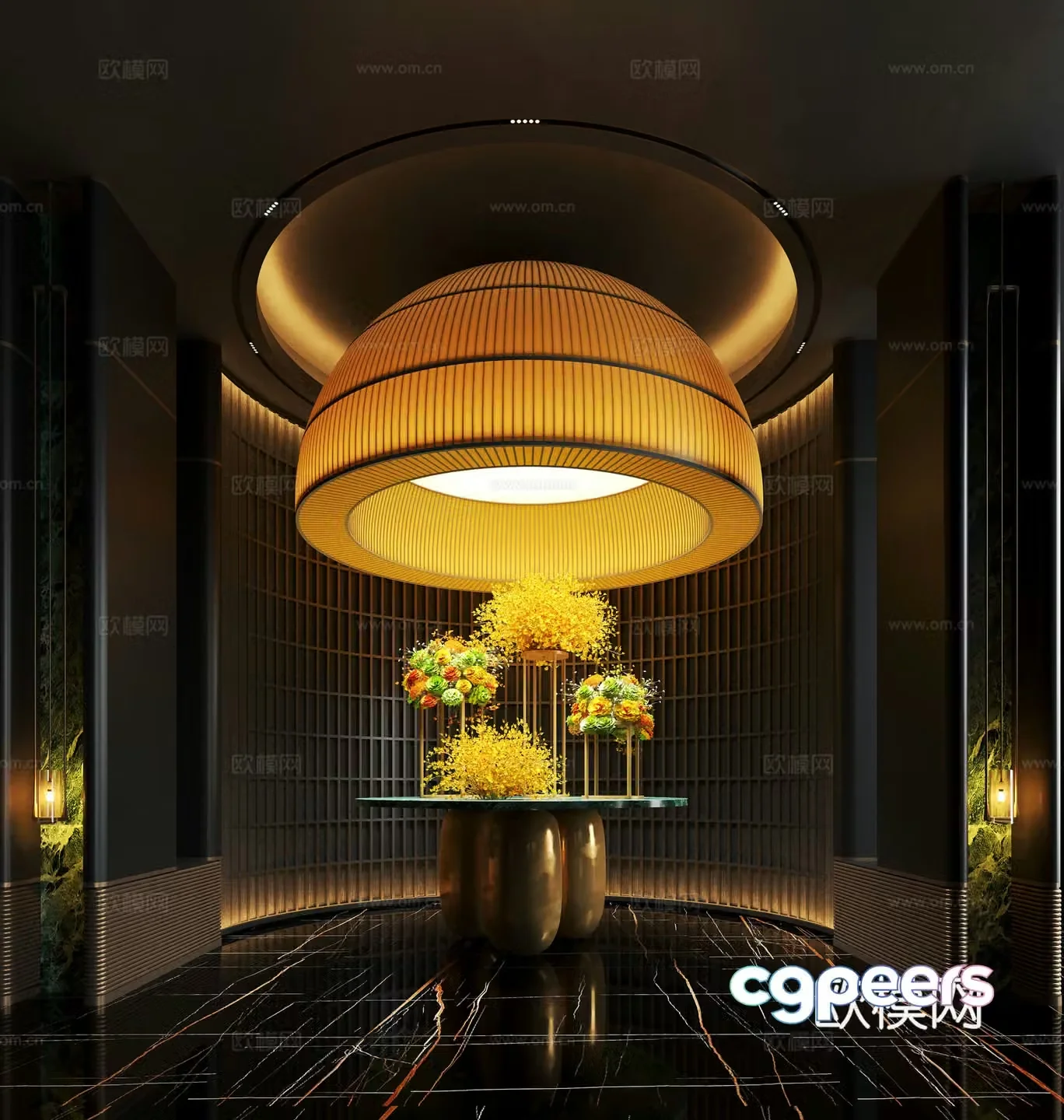 Modern hotel hall floral installation 3d model