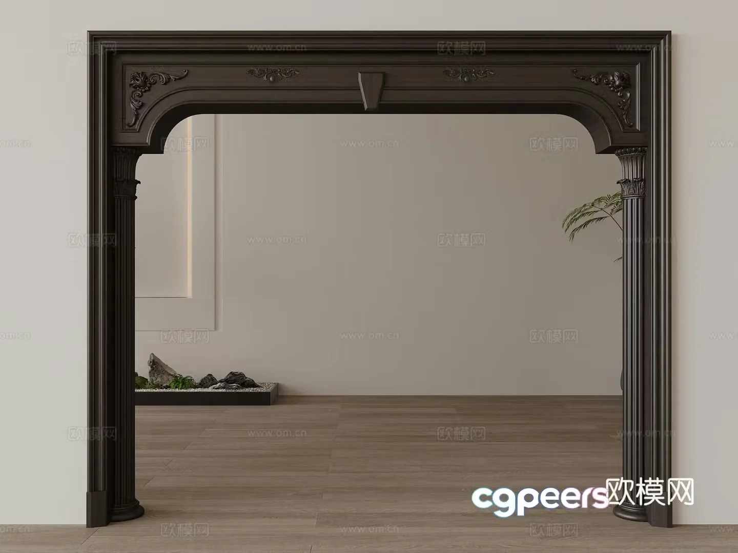 Modern door frame pass arc roman column carved 3d model