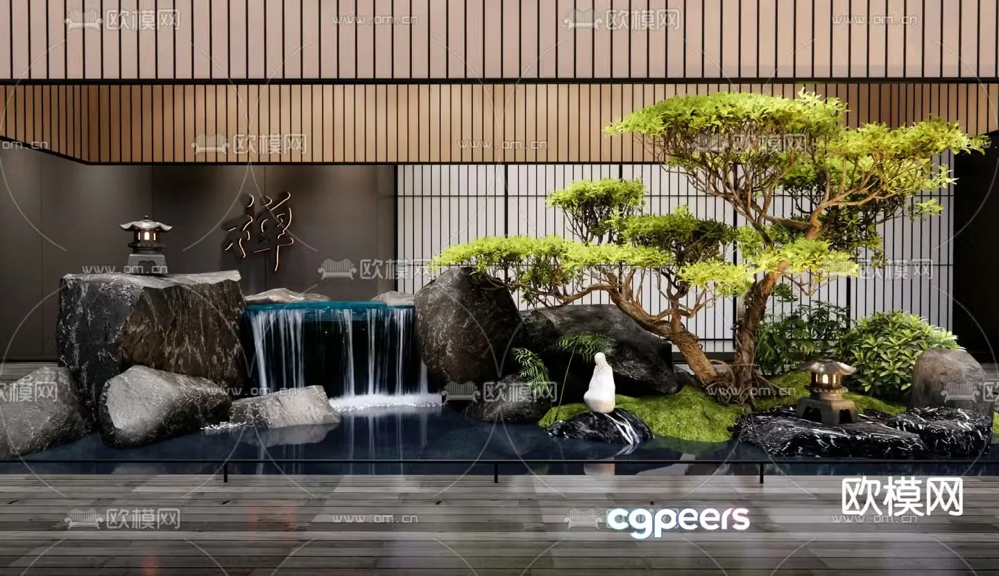 Rockery waterscape falling water landscape stacked stone waterscape 3D model