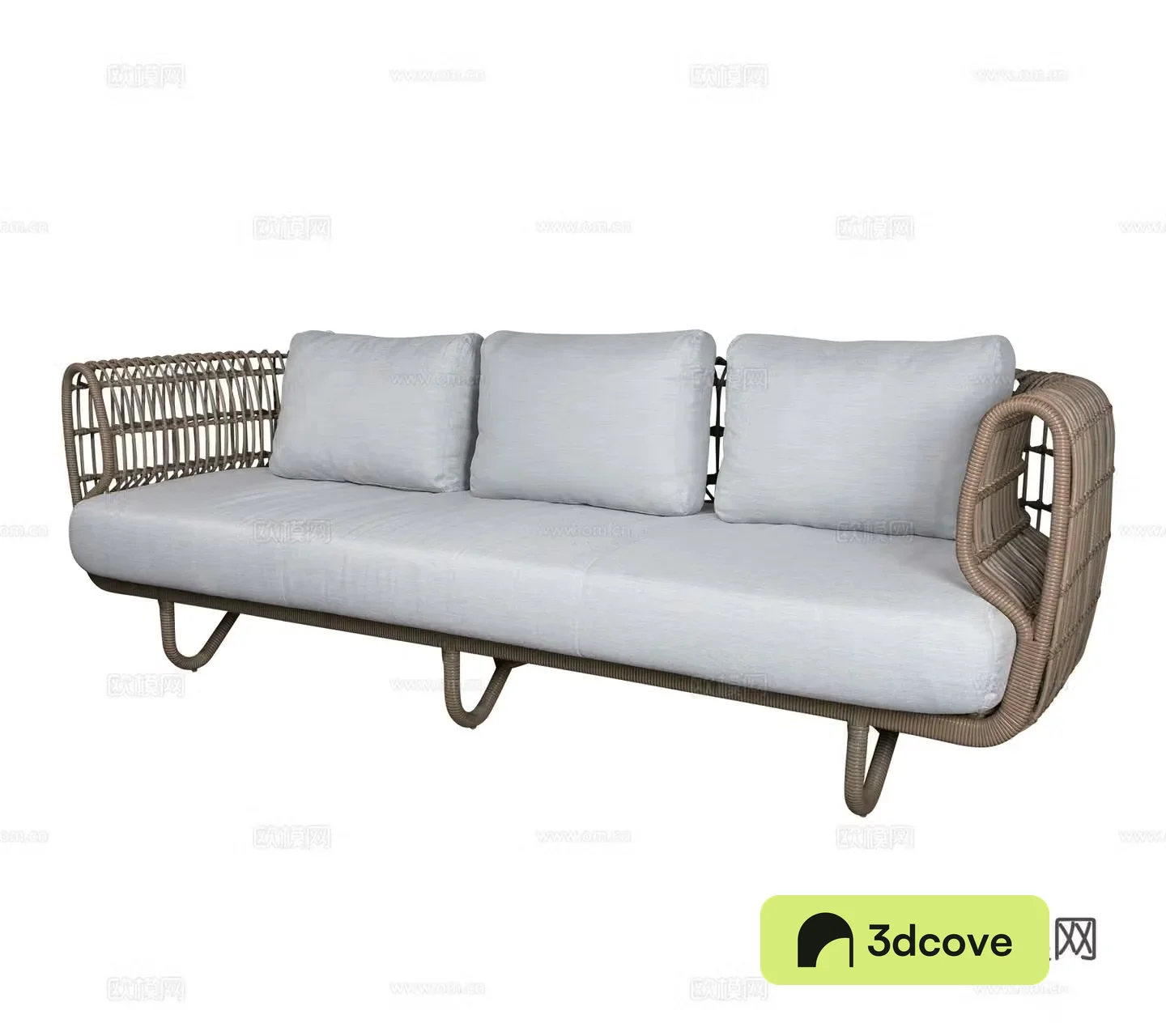 Modern outdoor courtyard garden terrace furniture New Chinese three-person sofa Rattan bamboo weaving sofa combination