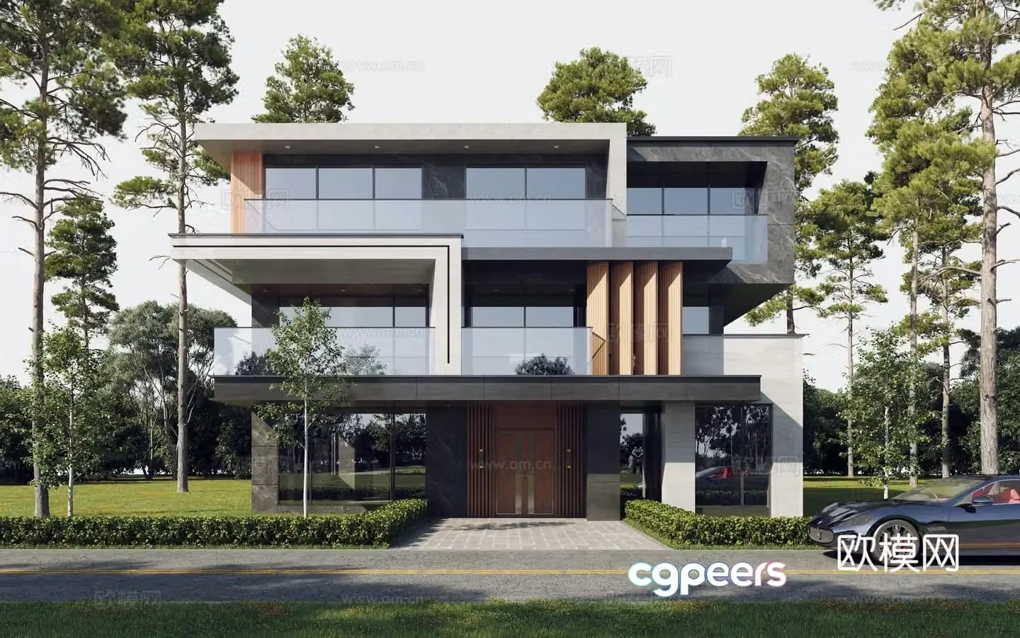 Modern single-family villa exterior 3d model