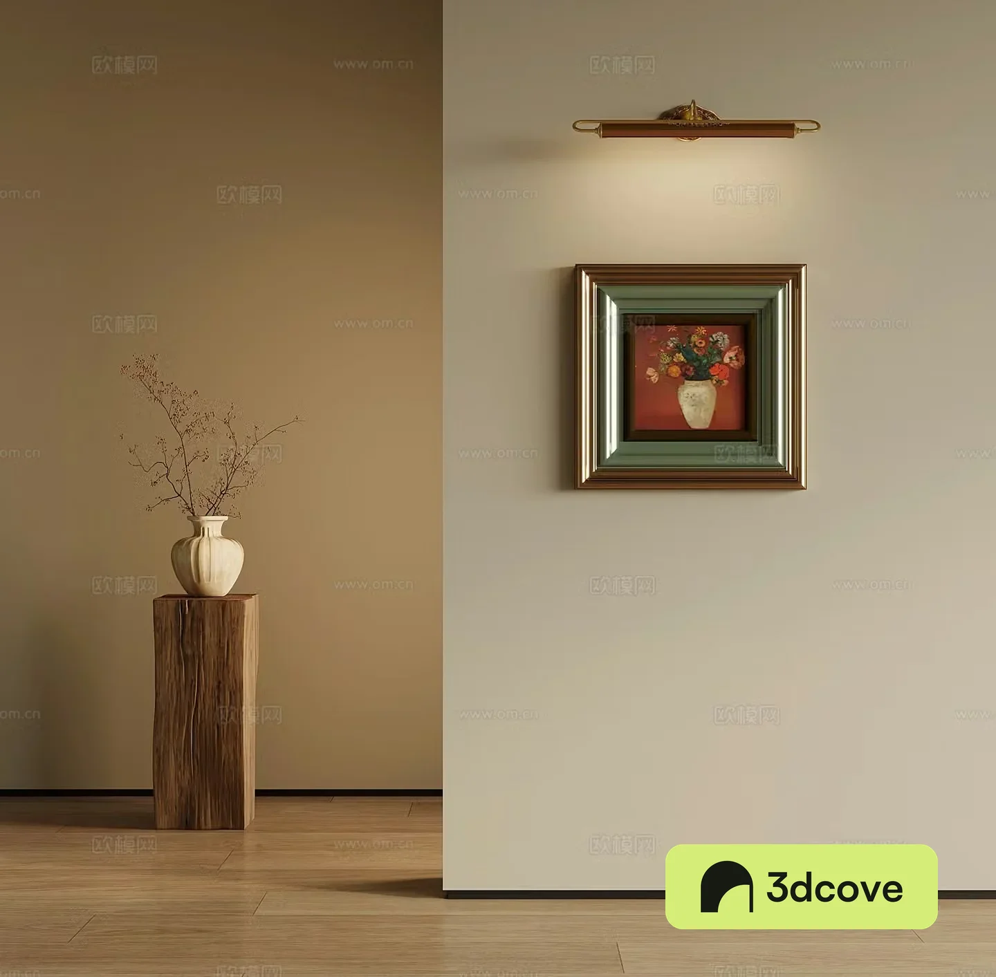 Middle style hanging paintings decorative paintings green plants potted plants 3D model