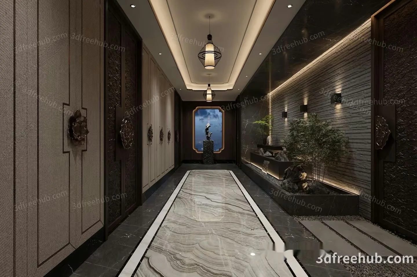 Modern Hallway With Marble Flooring 3D Model – 20946 – VRAY Render