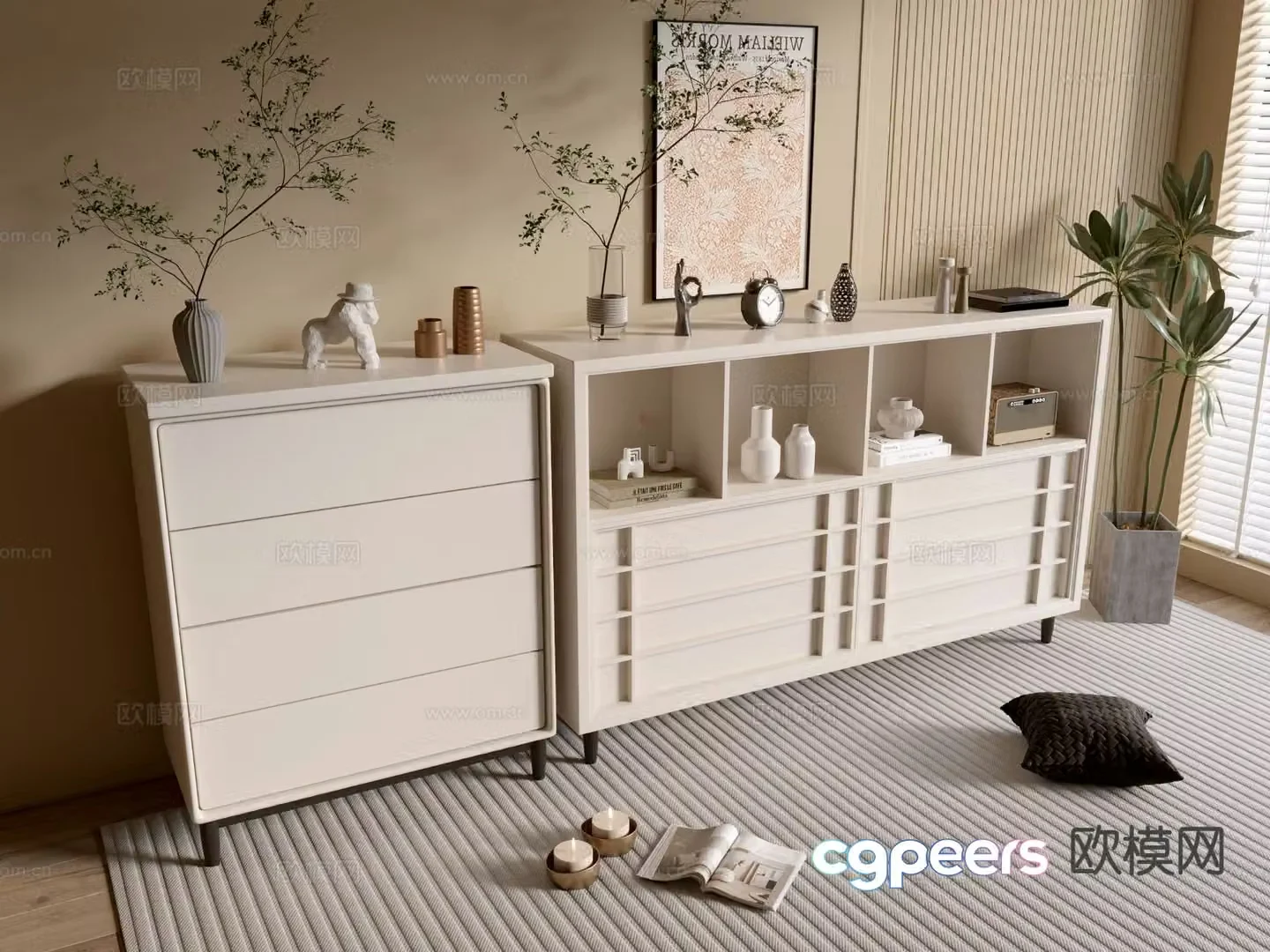 Cream style entrance cabinet 3d model