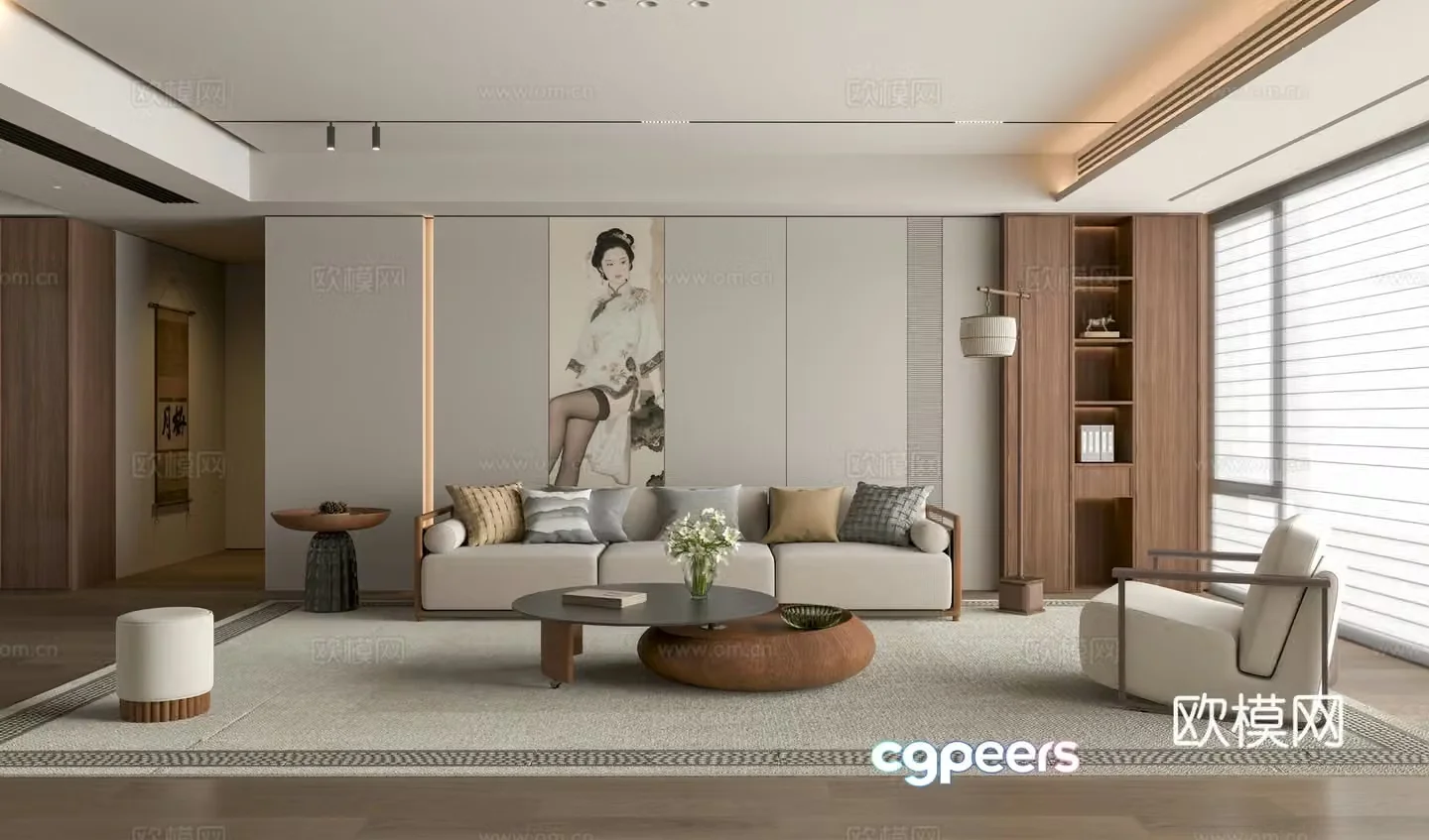 Middle style living room New Chinese style living room Middle style sofa coffee table combination 3D model