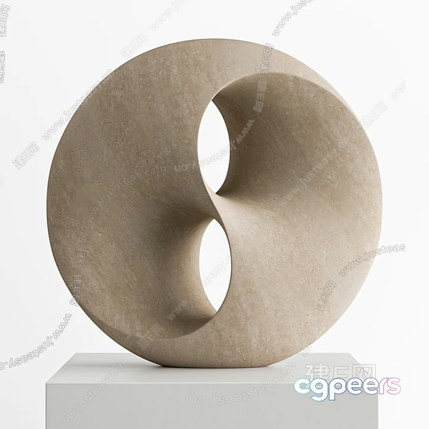A Beige Stone Sculpture With Two Holes 3D Model – 14692 – VRAY Render