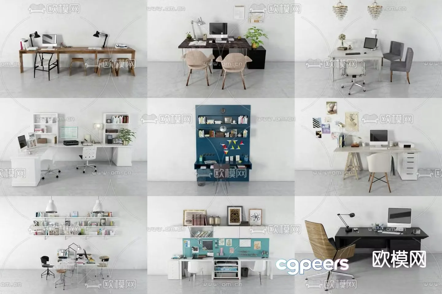 office desk study table computer desk 3d model