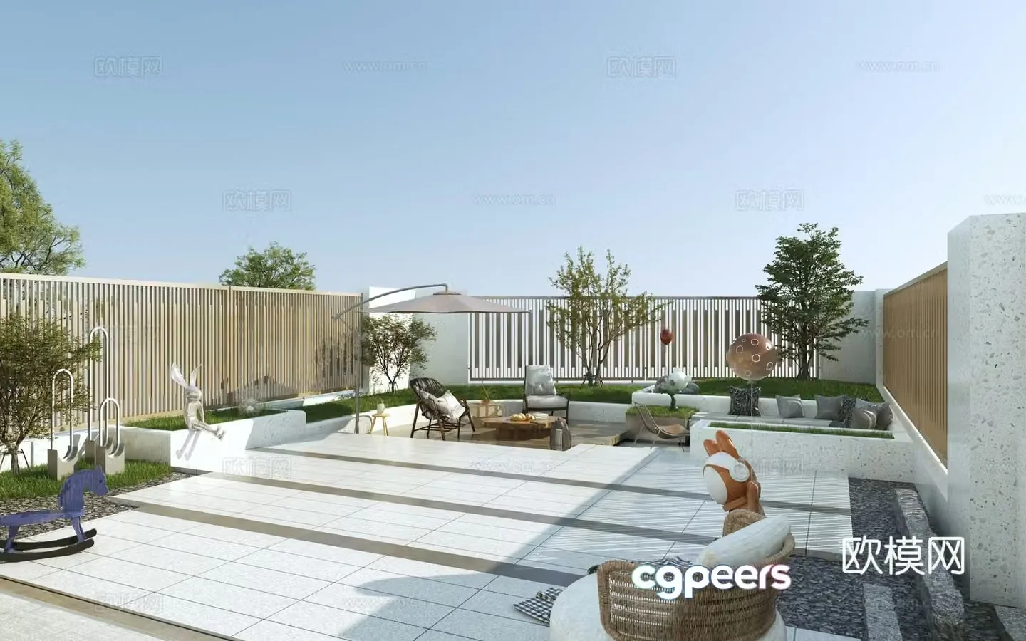 Modern light luxury villa courtyard 3d model