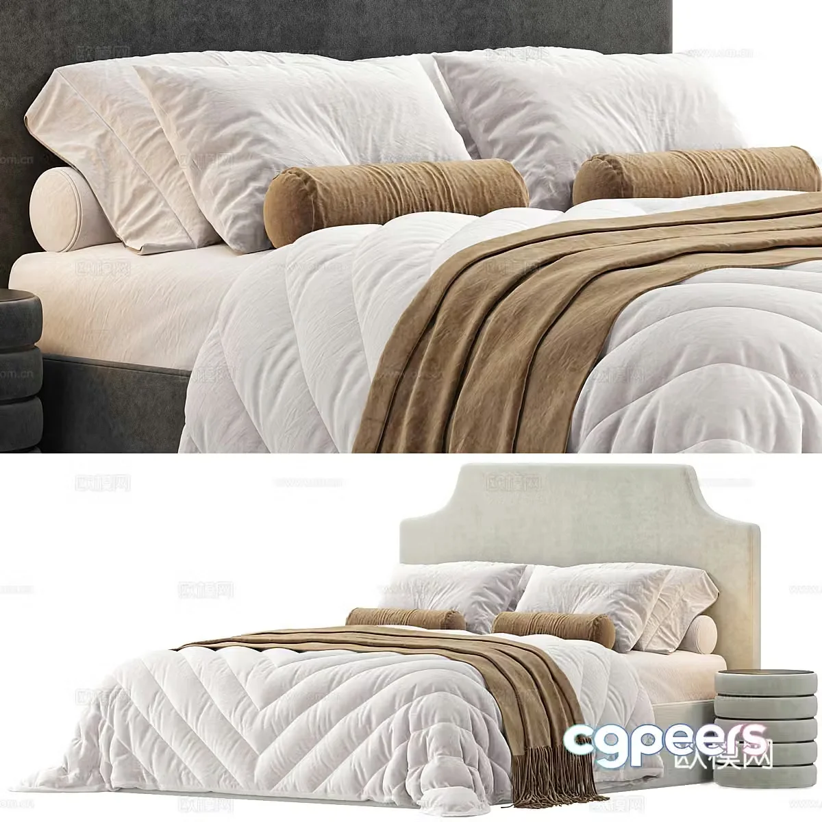 New Chinese style fabric double bed 3d model
