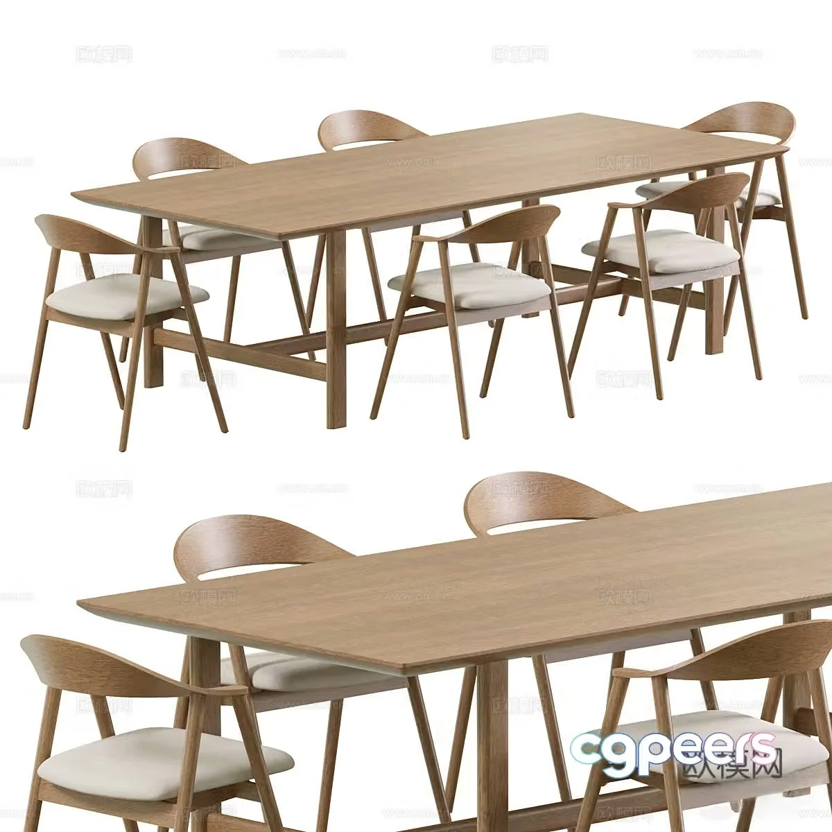3D model of log style dining table and chairs