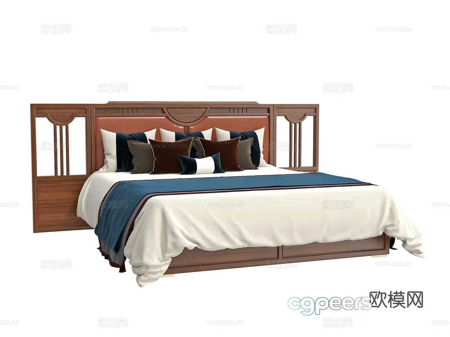 New Chinese style double bed 3D model