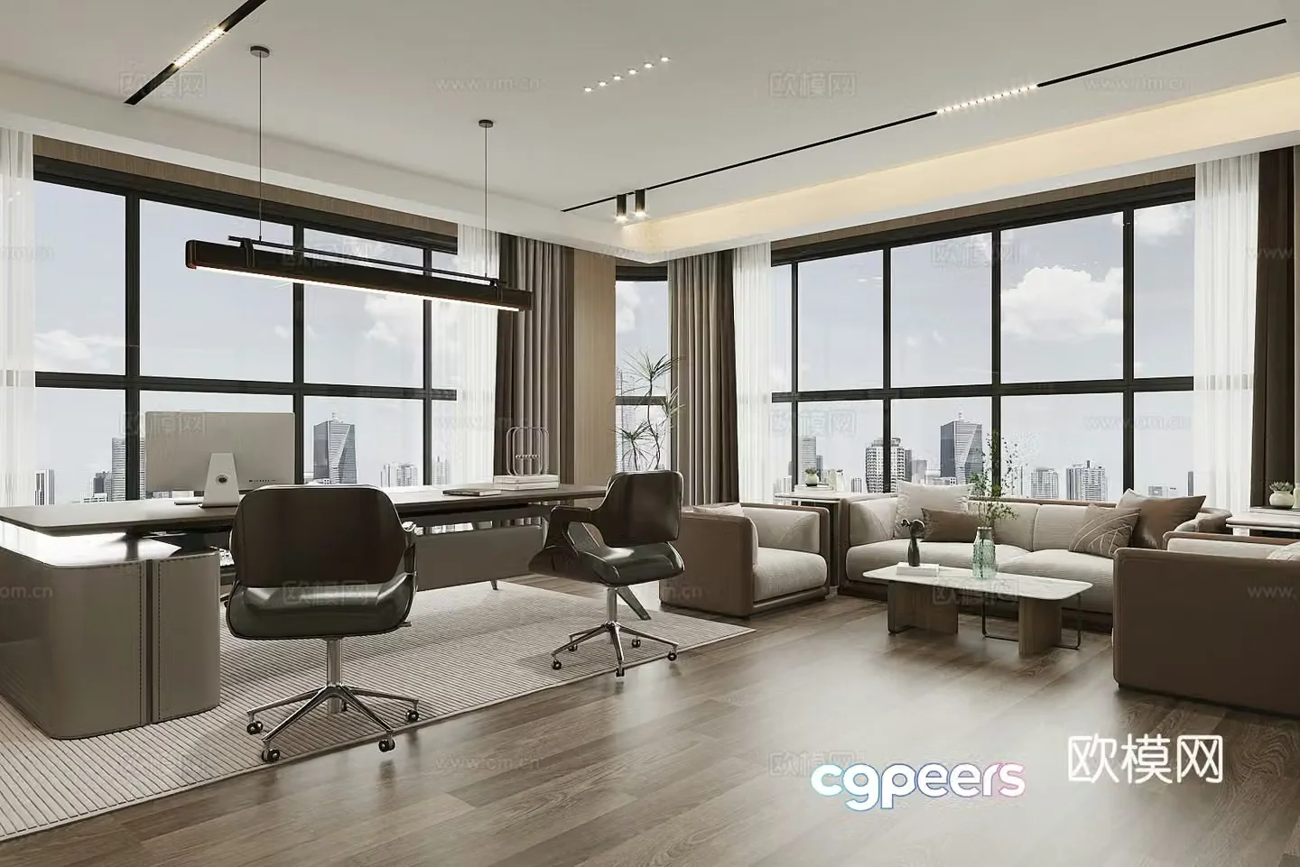 New Chinese style Chairman’s Office Manager’s Office 3D Model