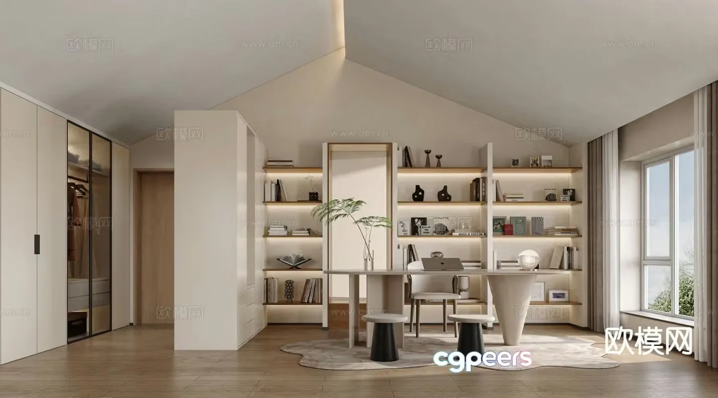 Modern study room 3d model