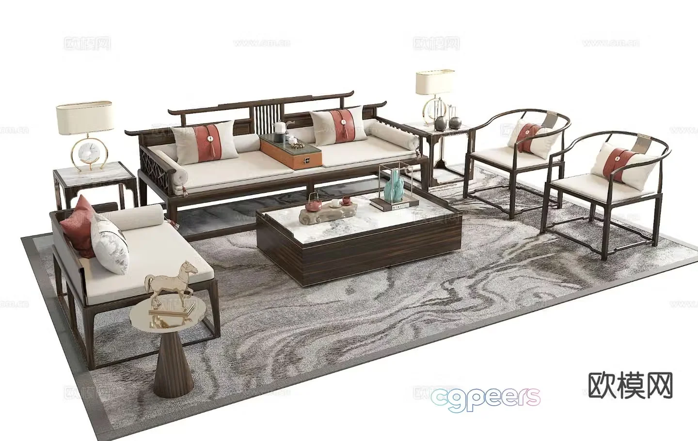 Chinese style modular sofa 3d model