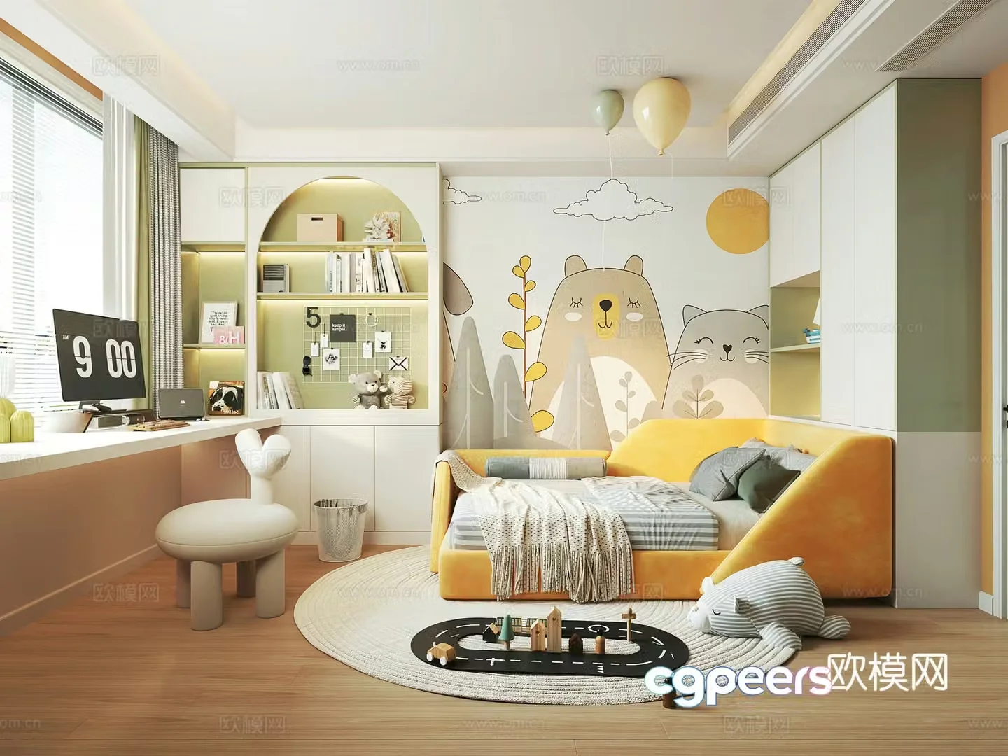 Modern universal children’s room children’s bed desk bookcase book ornament combination toy combination sheep 3d model
