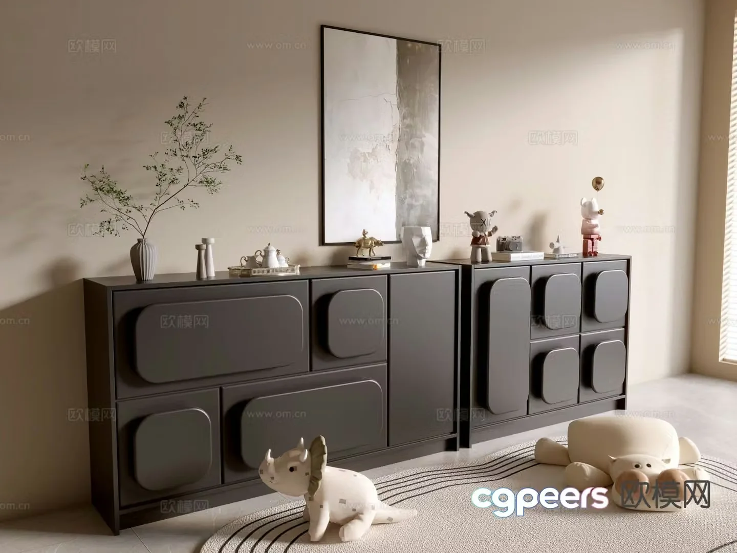 Medieval style cabinet integrated cabinet entrance cabinet 3D model