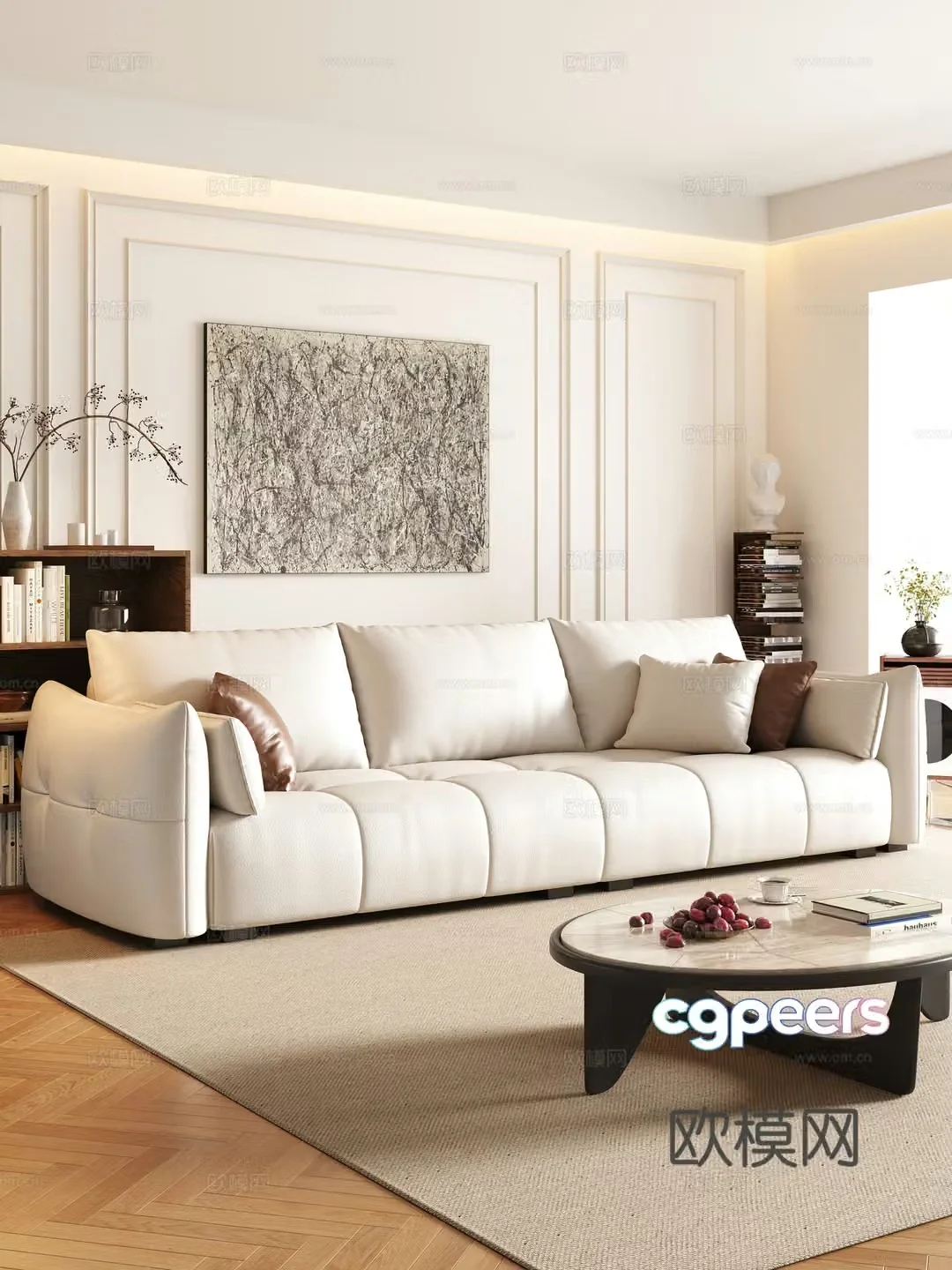 Modern three-seat sofa coffee table 3D model