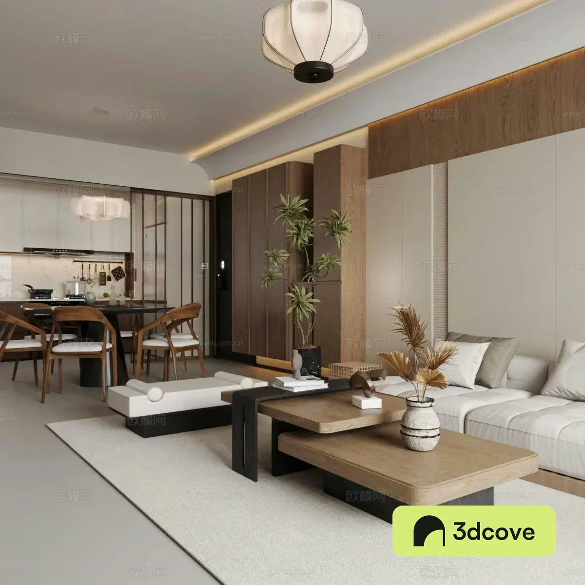 New Chinese-style home living room large living room living and dining room sofa and coffee table combination