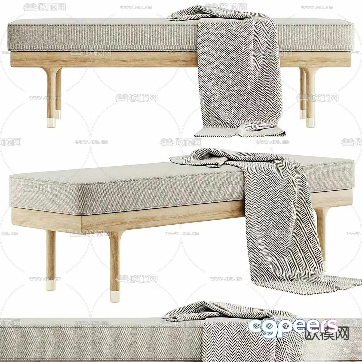 bed end stool footrest 3d model