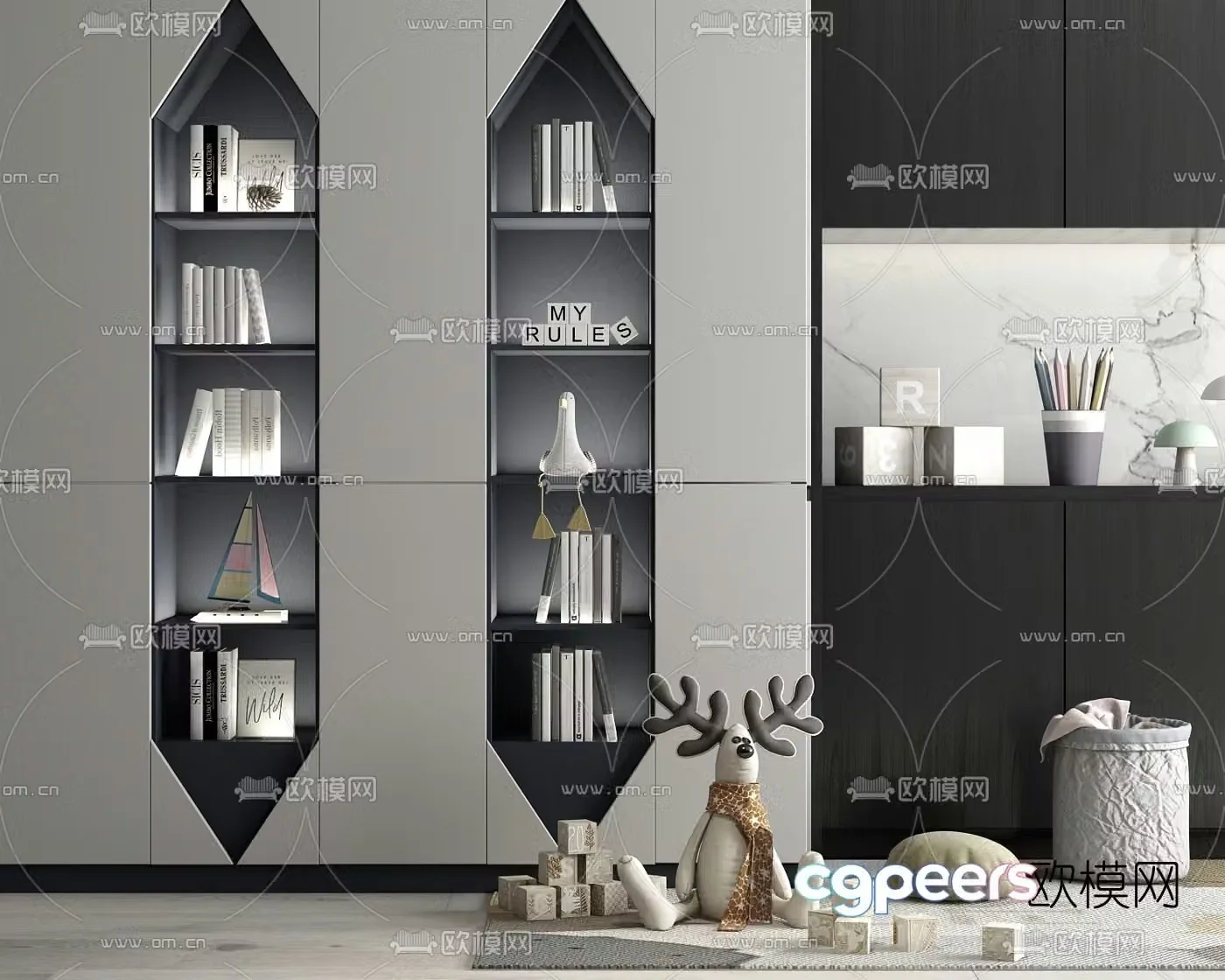 Modern children’s bookcase toy 3d model