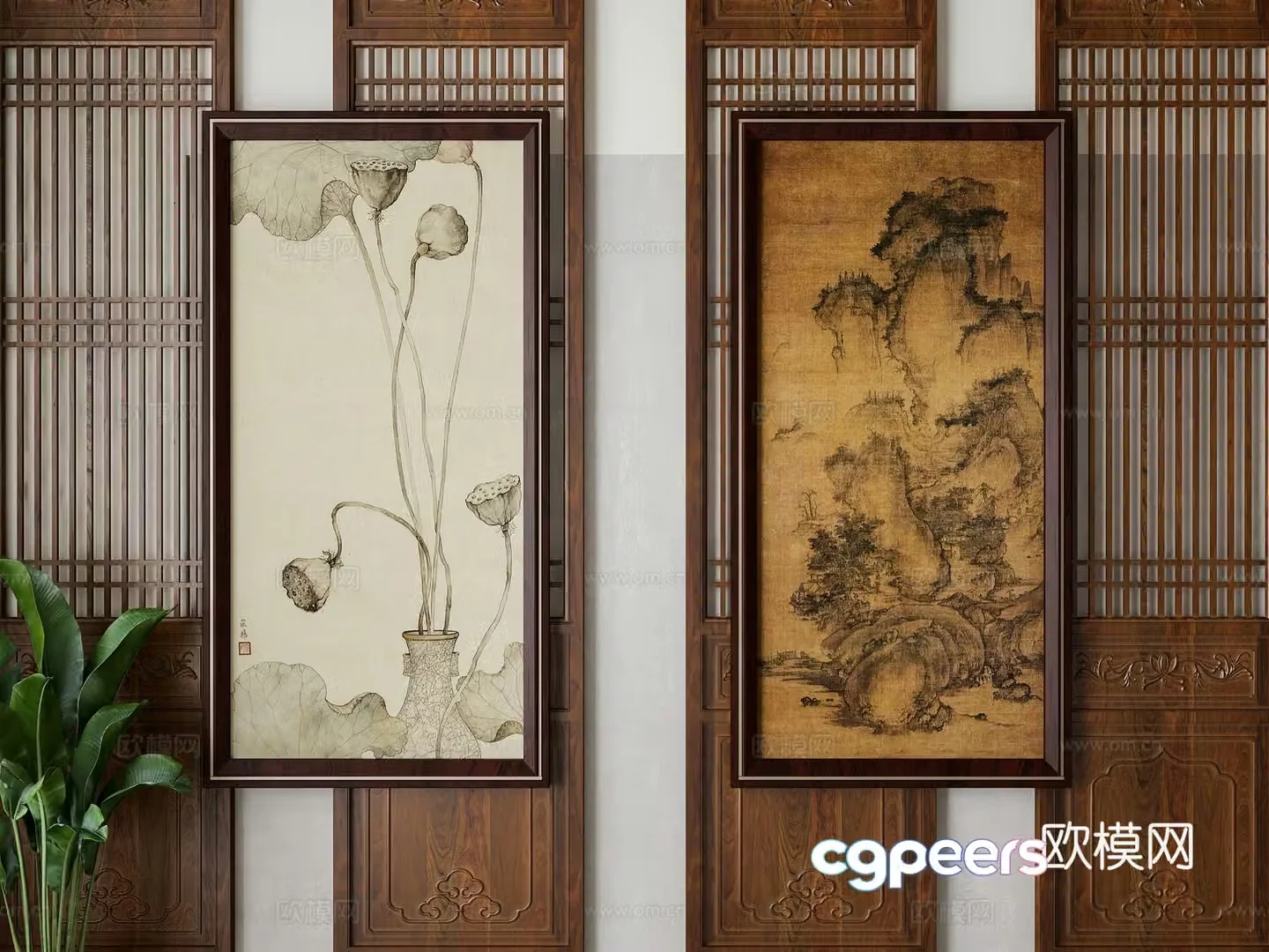 New Chinese style decorative painting 3D model