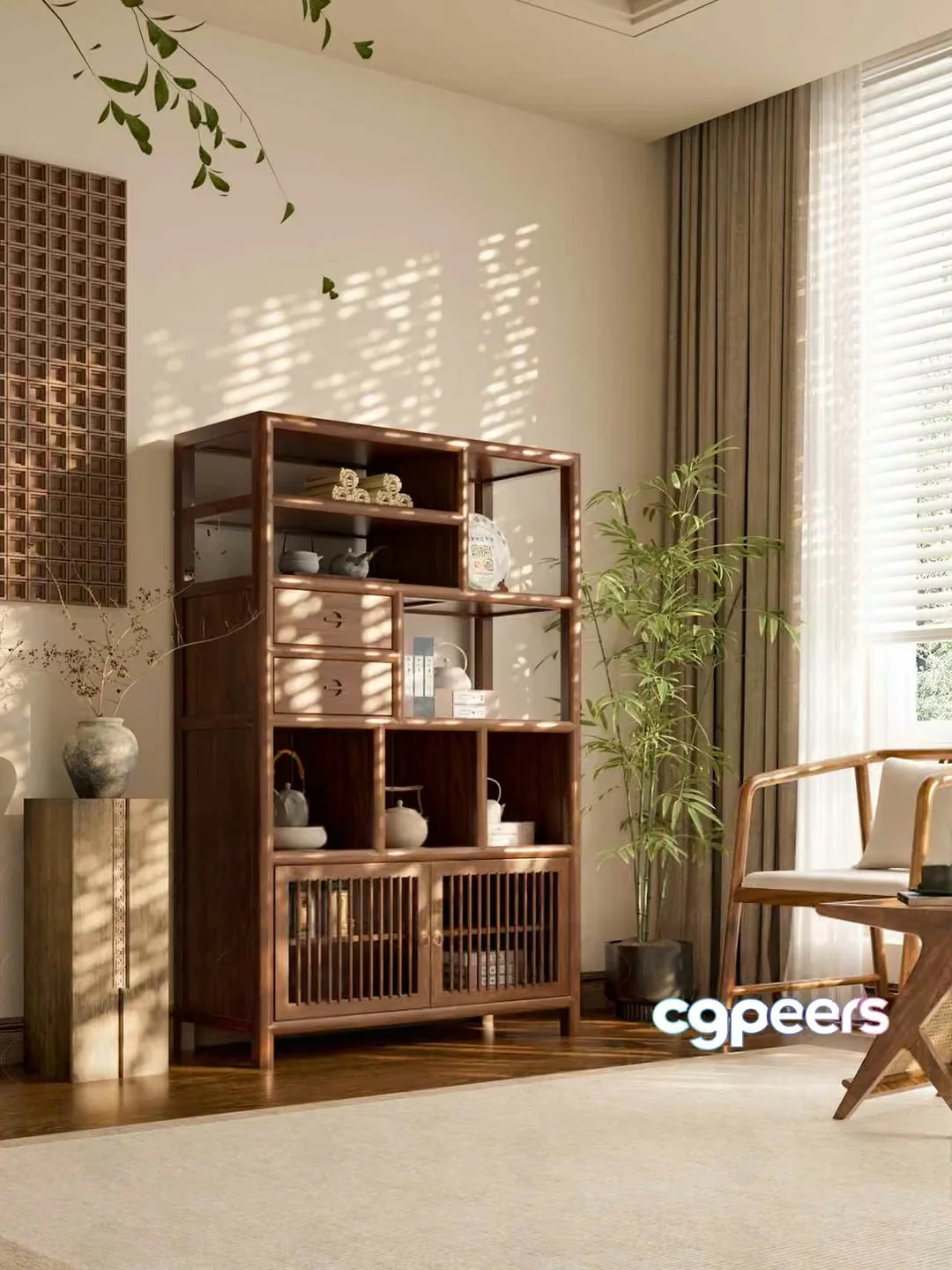 A Wooden Bookcase 3D Model – 11384 – VRAY Render