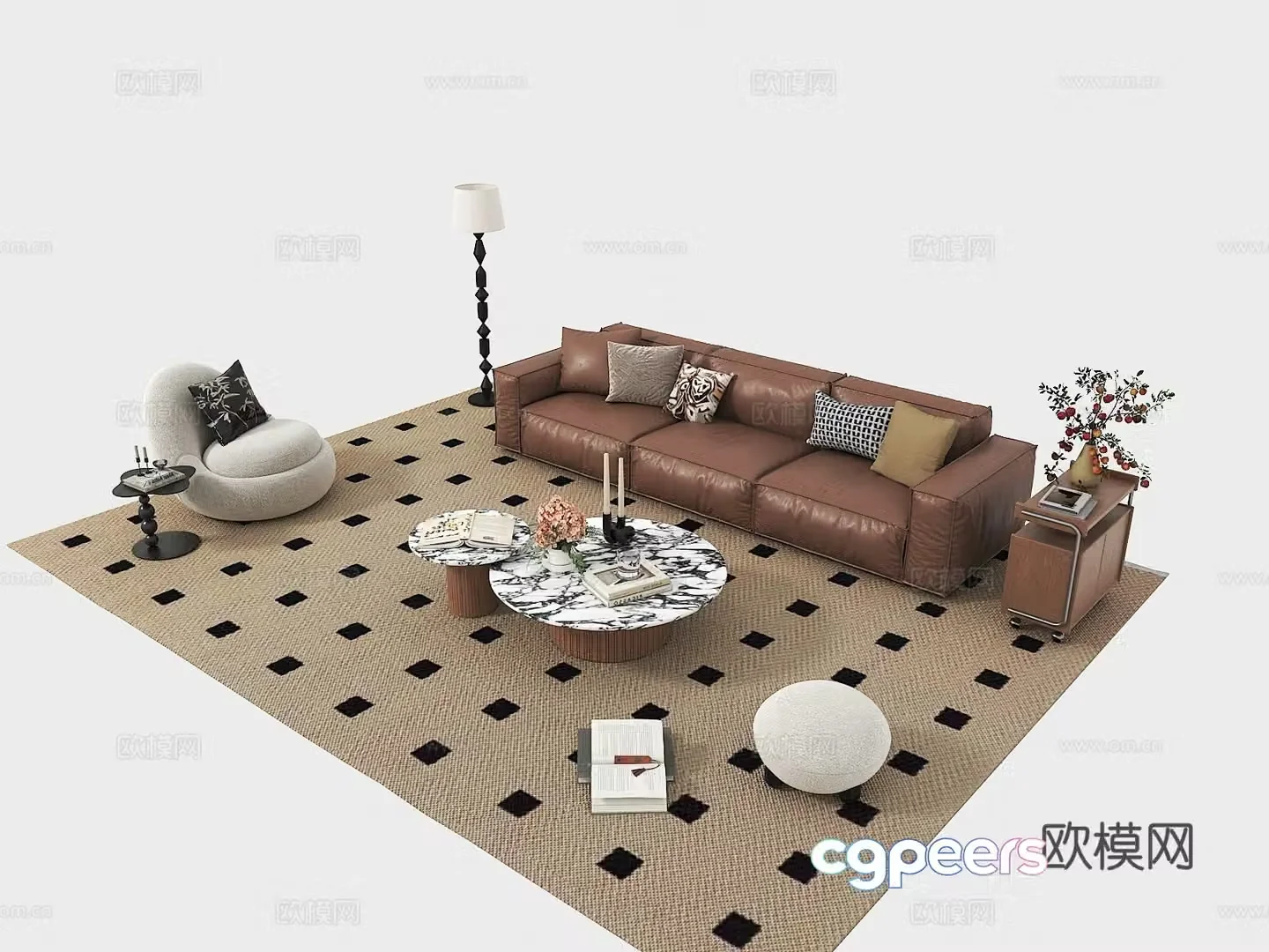 Middle style combination sofa 3D model