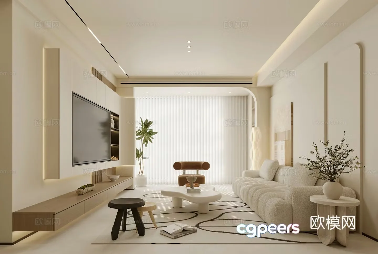 Creamy living room 3d model