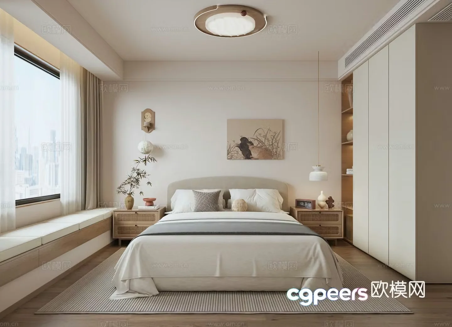 Jingji bedroom Zen bedroom Natural wind bedroom Song family bedroom 3d model
