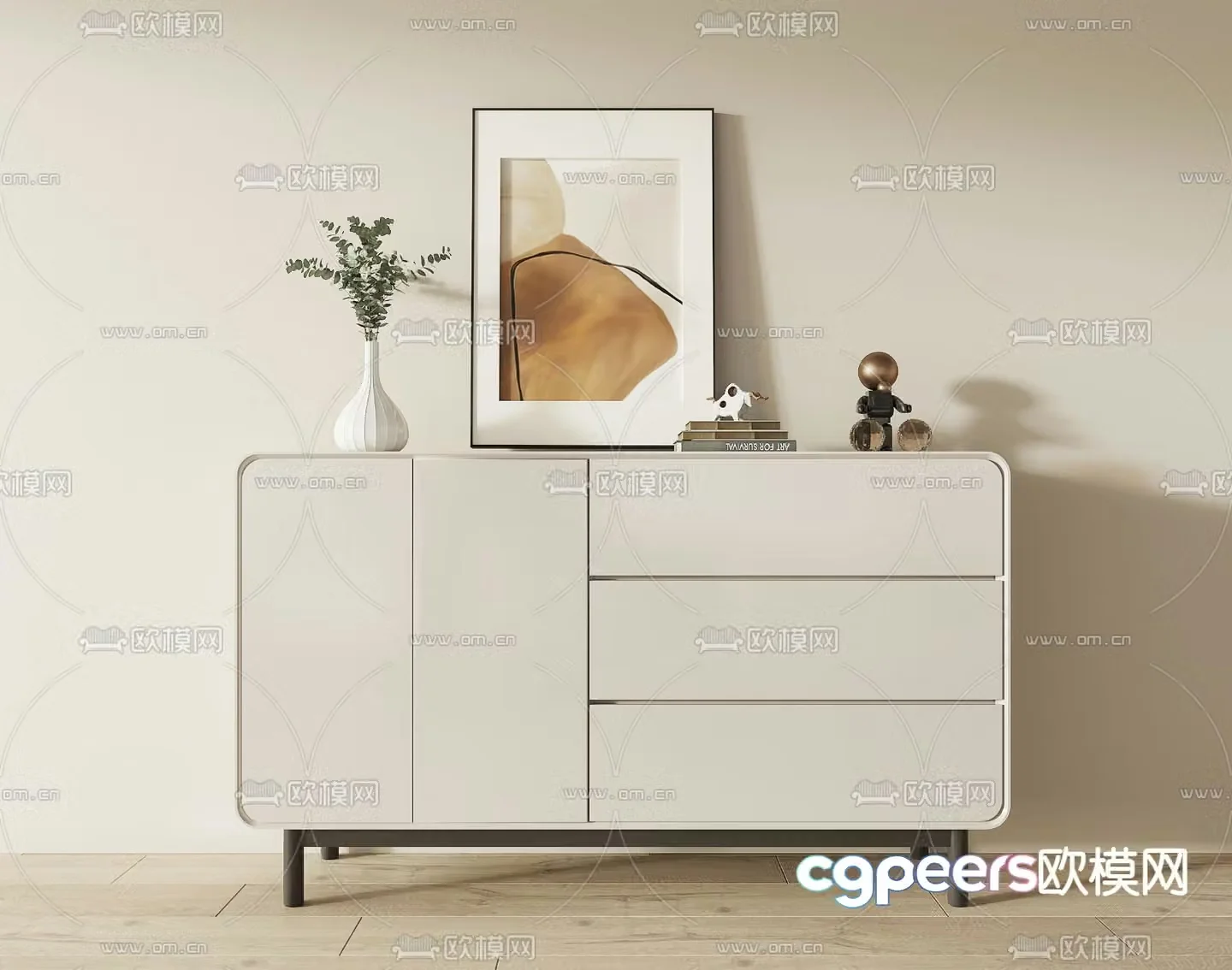 Cream style entrance cabinet 3d model