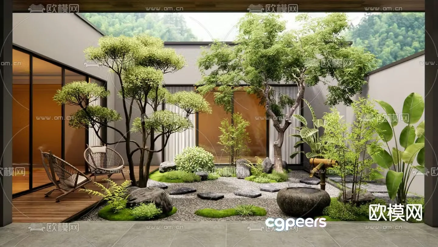 Villa courtyard garden atrium landscape 3D model