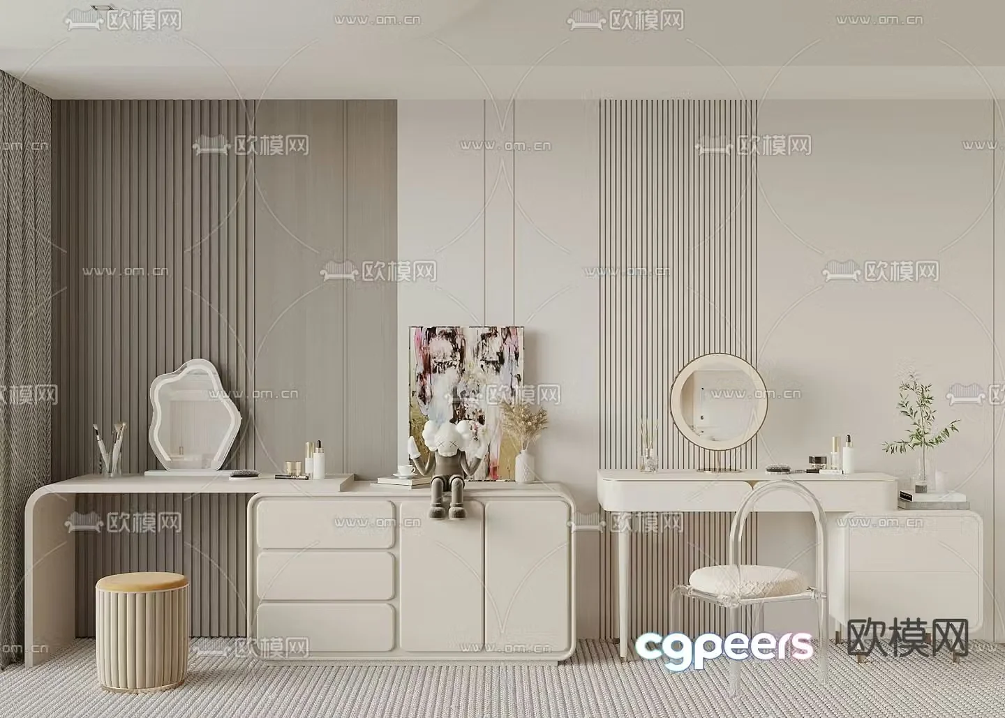 Cream style dressing table dressing table 3d model