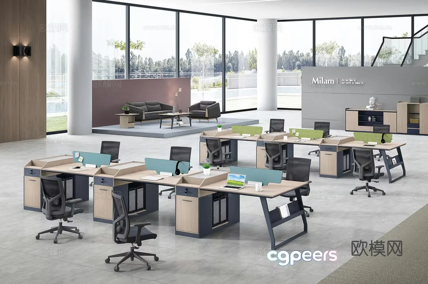 Working equipment office space office office area staff desk and chair 3d model