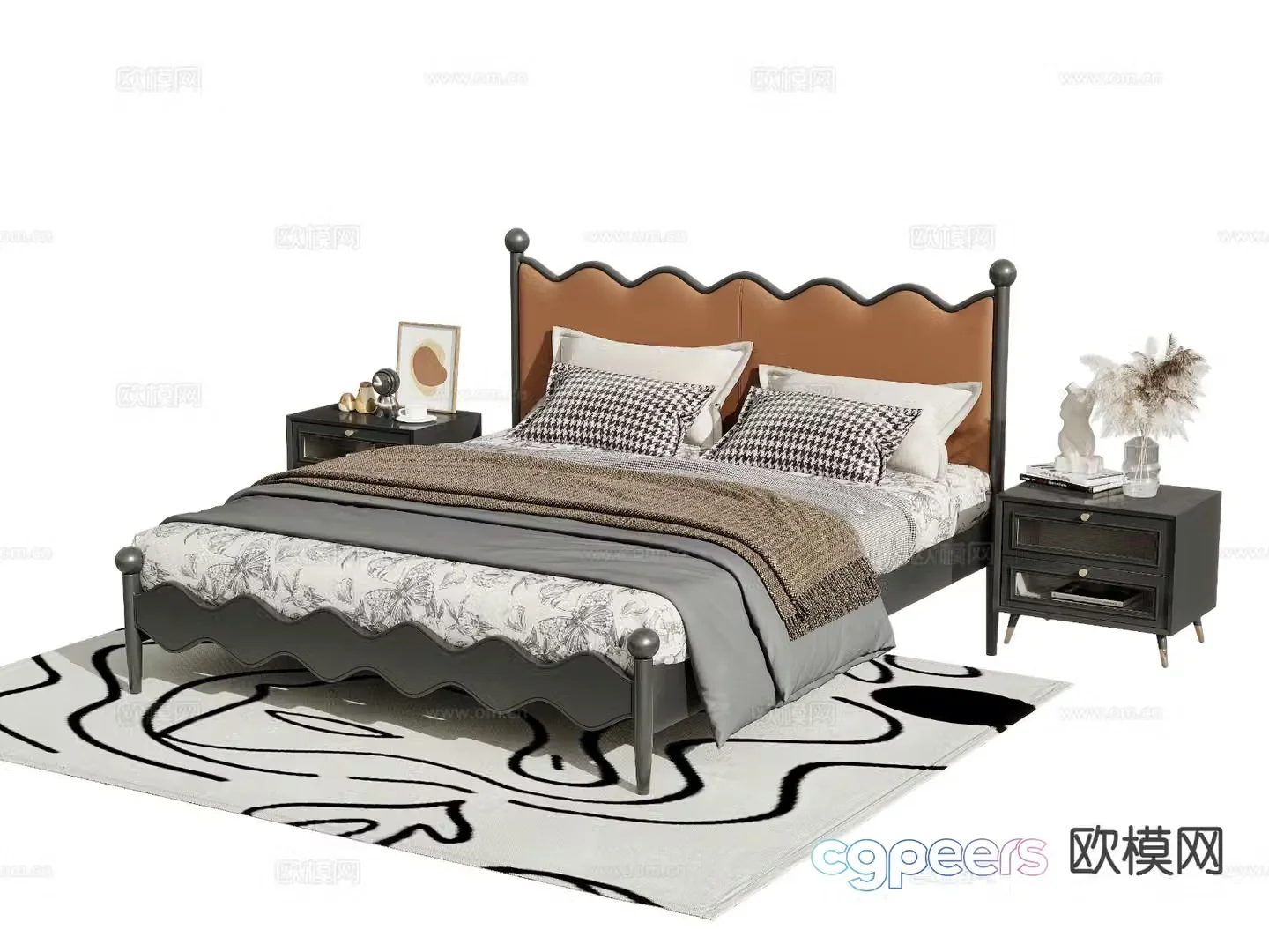 Medieval style double bed 3d model