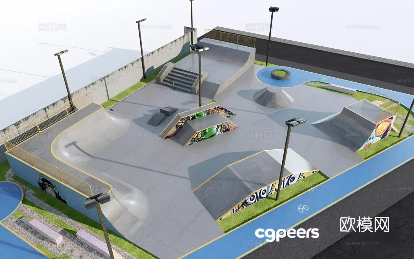 Modern skate park skate park skate park extreme sports park 3d model