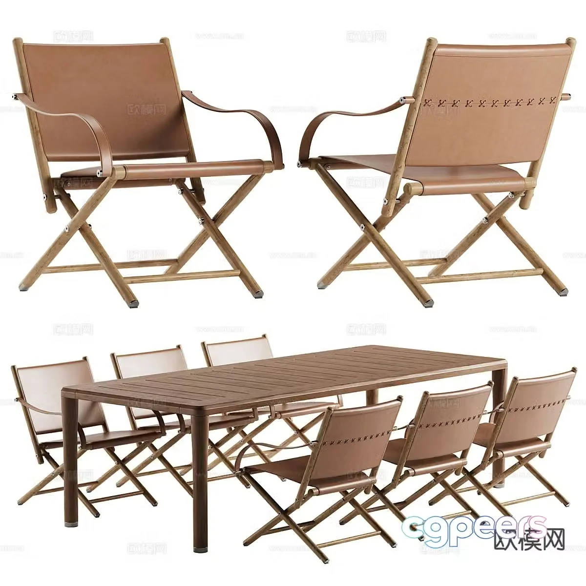Outdoor dining table and chairs dining table dining chair folding chair 3d model
