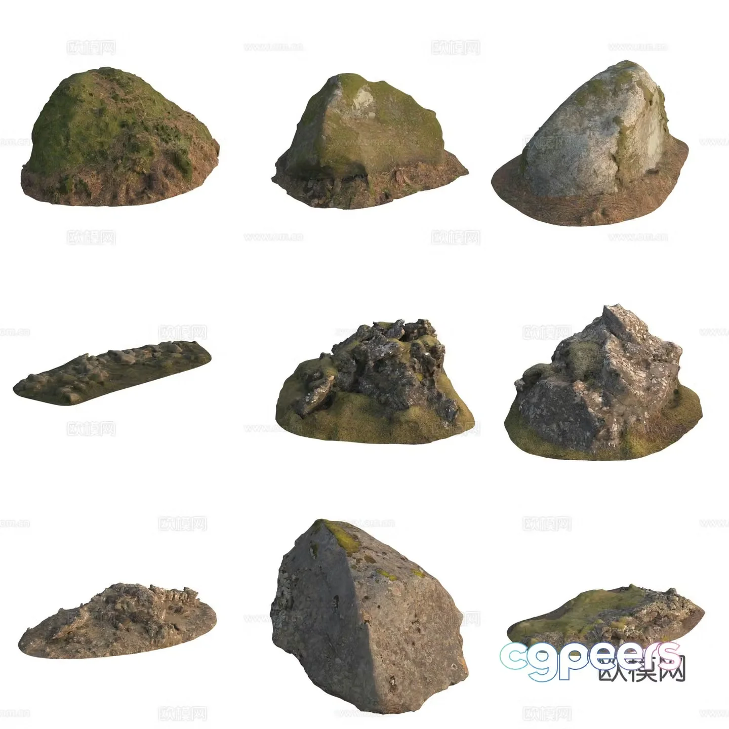 Moss Stone Boulder Rock 3D Model