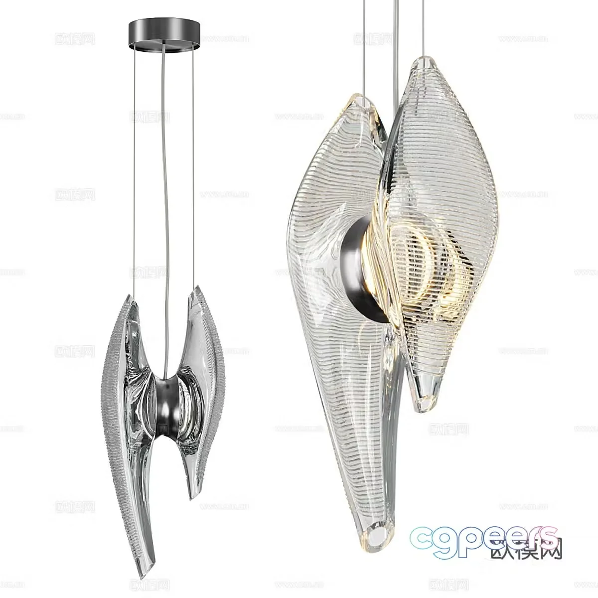 Modern light luxury metal glass decorative hanging line light 3d model