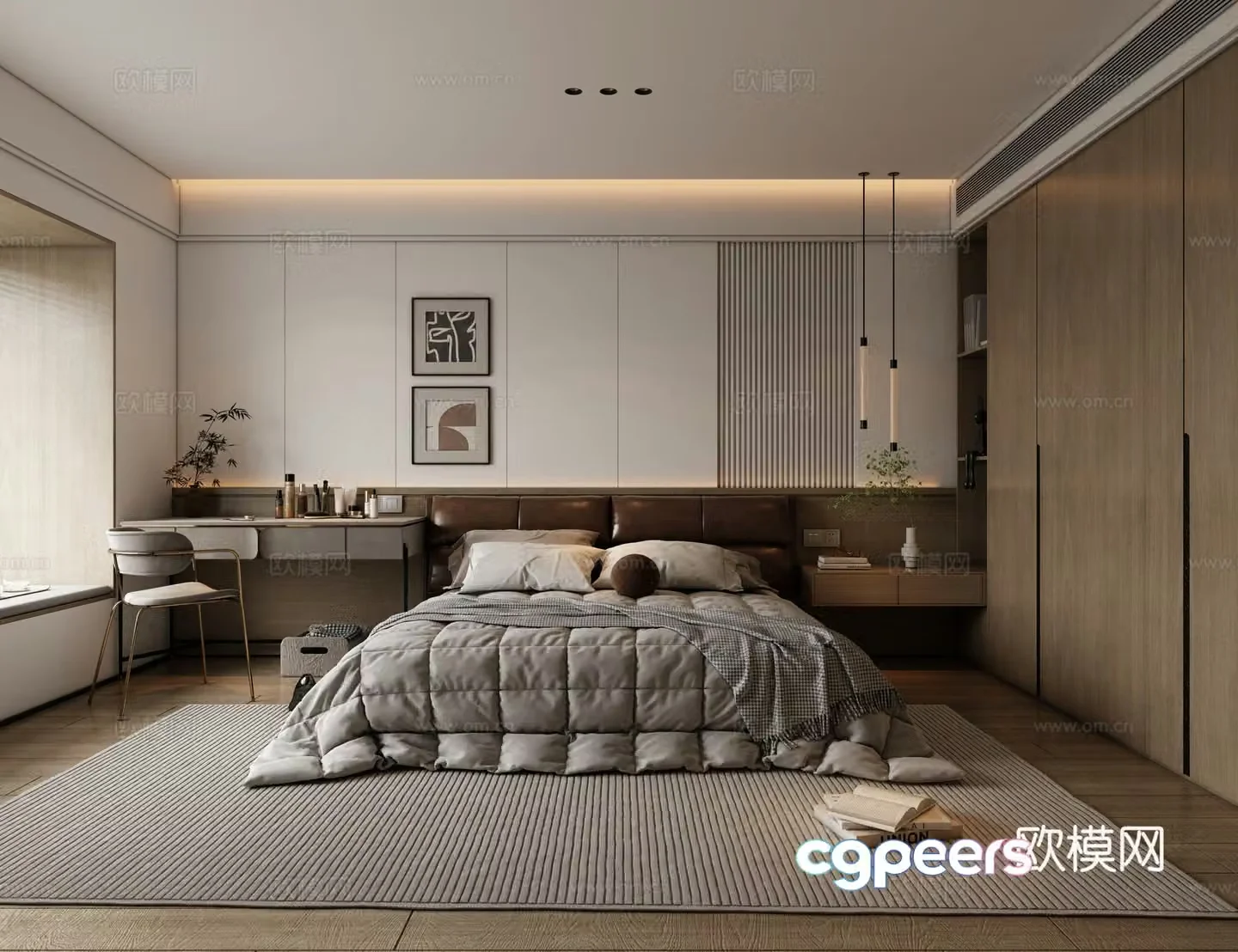Modern minimalist master bedroom without light 3D model